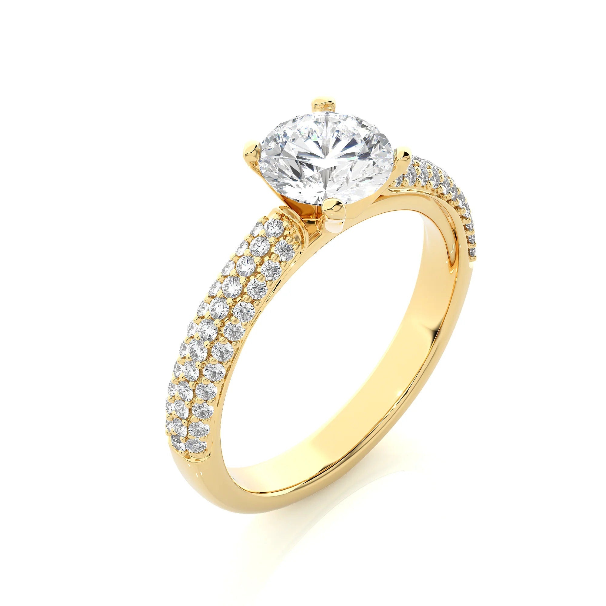 Exclusive Certified EF VS/SI Lab-Grown Diamond Three-Row Wedding Band IGI Certified Solitaire Engagement Ring in Luxe 14K Gold